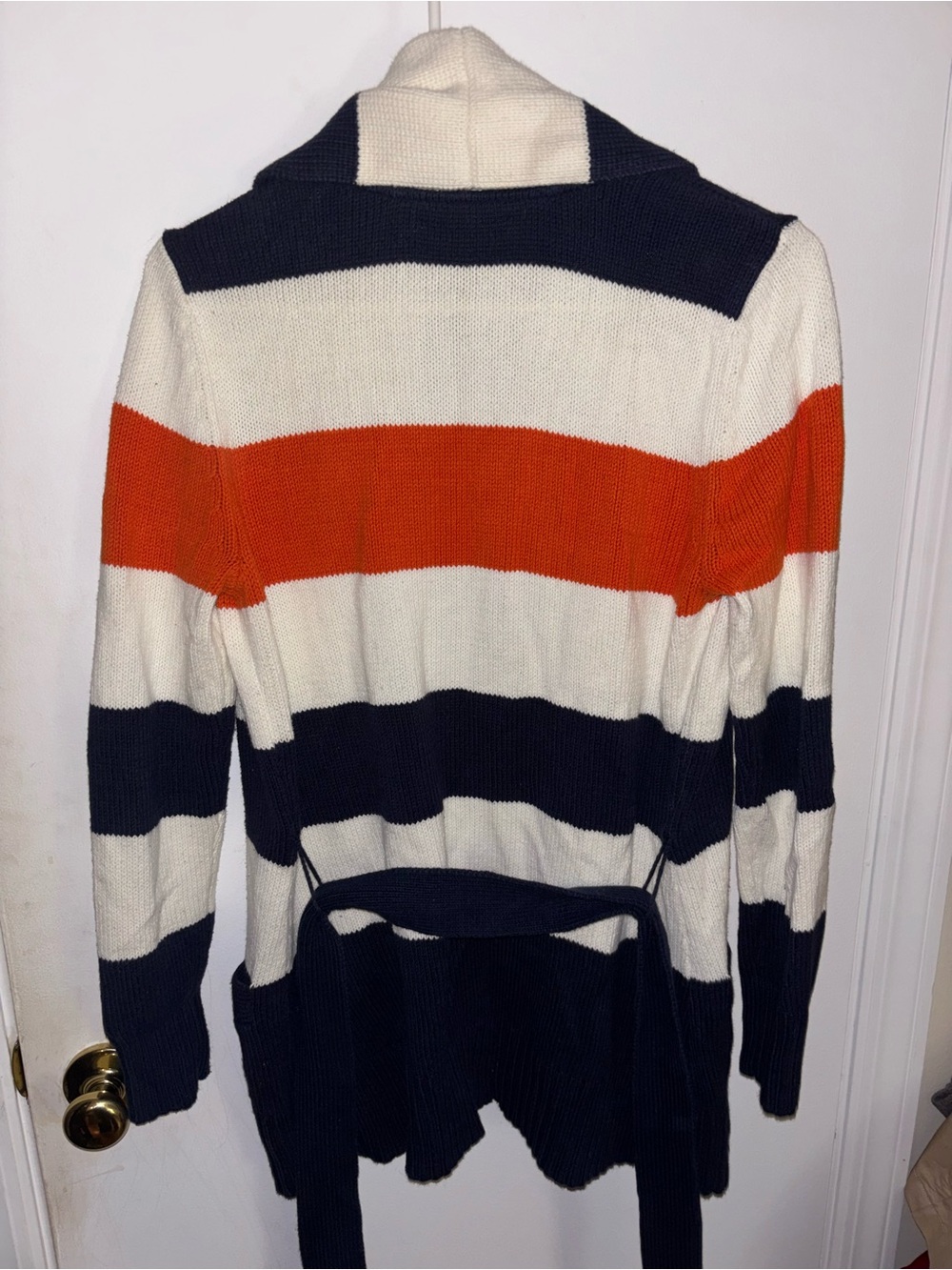 Vintage Tommy Hilfiger Navy, Cream & Orange Striped Open-Front Belted Cardigan - Picture 4 of 4